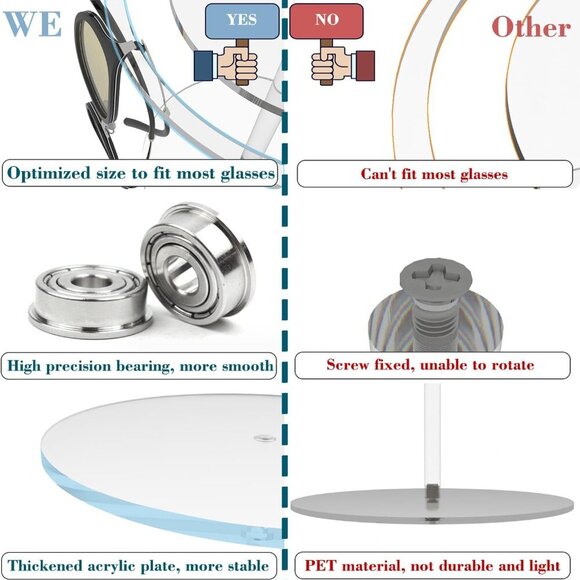 360° Rotating Acrylic Sunglasses & Eyeglasses Display Rack - Double-Tier Clear T - Picture 6 of 6